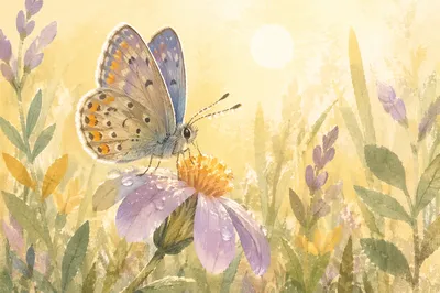 Butterfly Landing on Wildflower Macro Close-Up