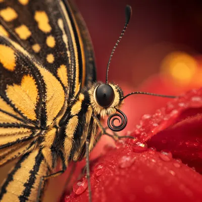 Macro Butterfly Landing on Red Flower