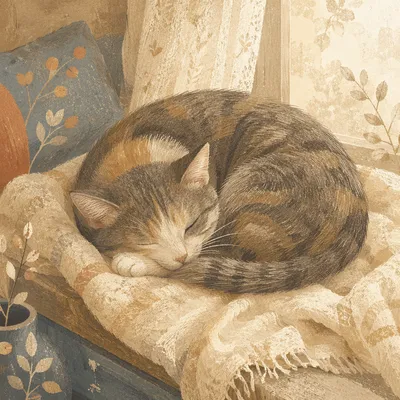 Cozy Sleeping Cat on Soft Blanket