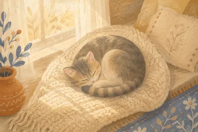 Peaceful Cat Sleeping on Cozy Blanket