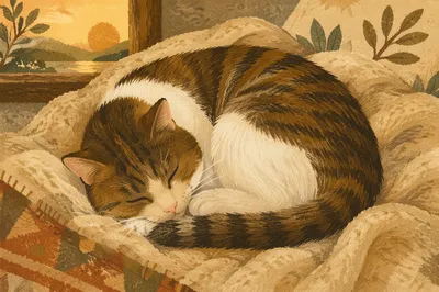 Cozy Sleeping Tabby Cat on Blanket
