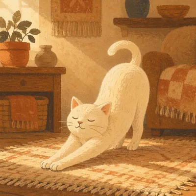 Cozy Morning Cat Stretching in Sunlight