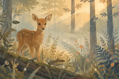 Gentle Deer in Misty Morning Forest