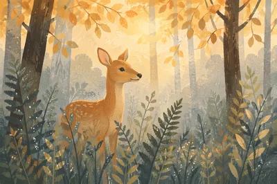 Gentle Deer in Misty Morning Forest