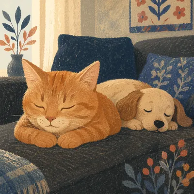Peaceful Dog and Cat Companionship Portrait