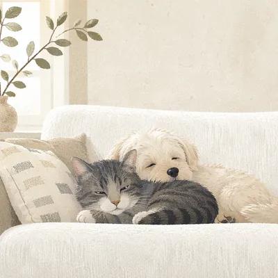 Peaceful Dog and Cat Resting Together