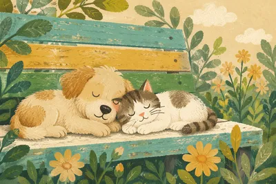 Peaceful Dog and Cat Garden Companions