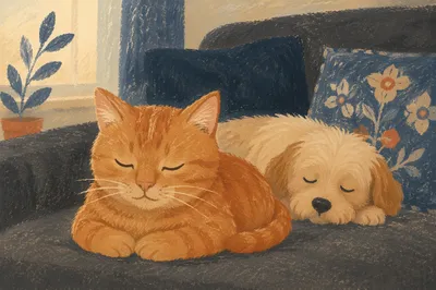 Peaceful Dog and Cat Companionship Portrait