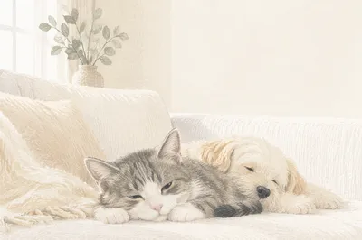 Peaceful Dog and Cat Resting Together