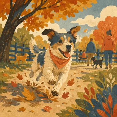 Joyful Dog Running Through Autumn Park