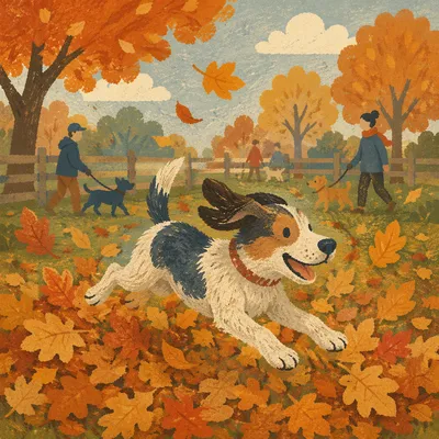 Joyful Dog Running Through Autumn Leaves