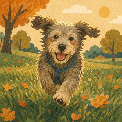 Joyful Dog Running Through Autumn Park