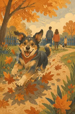 Joyful Dog Running Through Autumn Park