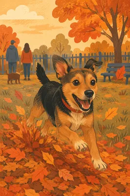 Joyful Dog Running Through Autumn Park
