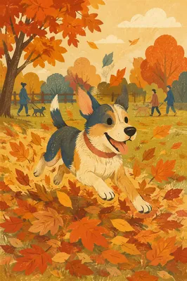 Joyful Dog Running Through Autumn Leaves