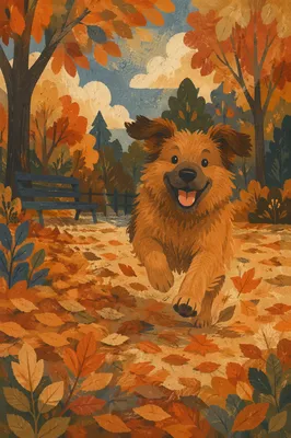 Joyful Dog Running Through Autumn Leaves