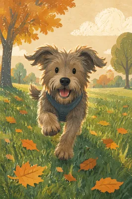 Joyful Dog Running Through Autumn Park
