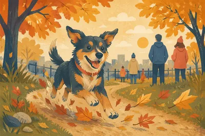Joyful Dog Running Through Autumn Park