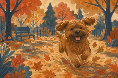 Joyful Dog Running Through Autumn Park