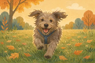 Joyful Dog Running Through Autumn Park