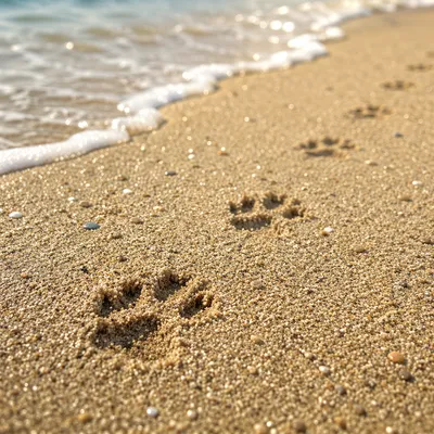 Dog Paw Prints on Sandy Shore
