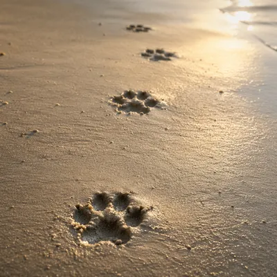 Dog Paw Prints on Quiet Sandy Beach