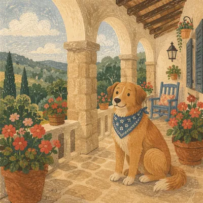 Dog with Bandana on Front Porch