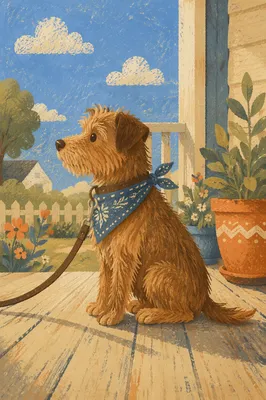 Wire-Haired Dog on Sunny Front Porch