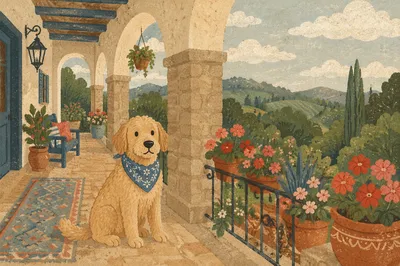 Friendly Dog on Welcoming Front Porch