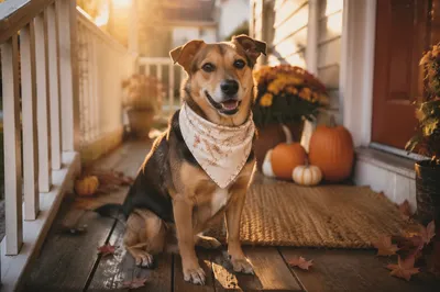 Friendly Dog on Autumn Front Porch