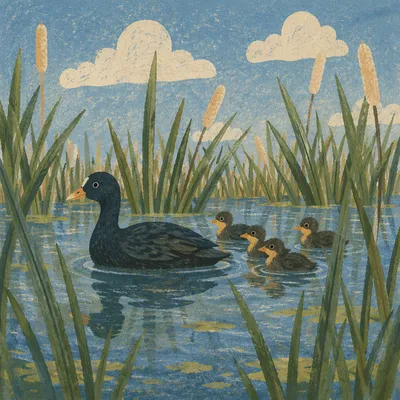 Peaceful Duck Family on Spring Pond