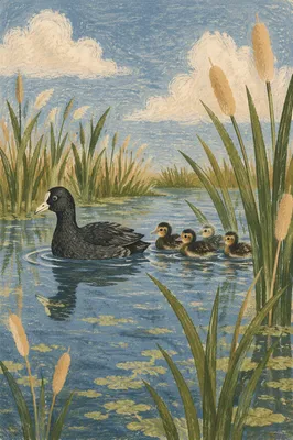 Peaceful Duck Family on Spring Pond
