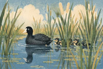 Peaceful Duck Family on Spring Pond