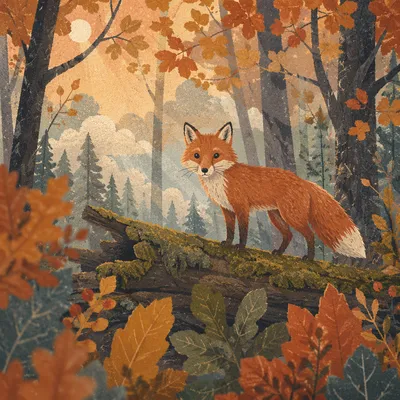Alert Red Fox in Autumn Forest