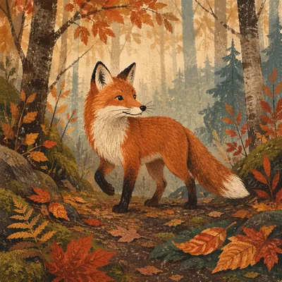 Alert Red Fox in Autumn Forest
