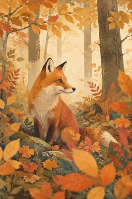 Red Fox in Misty Autumn Forest