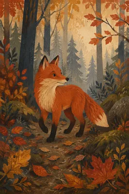 Alert Red Fox in Autumn Forest