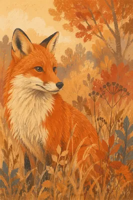 Red Fox in Autumn Woodland Portrait