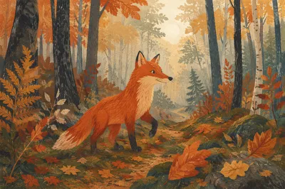 Alert Red Fox in Autumn Forest
