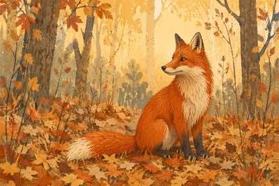 Red Fox in Autumn Forest Light