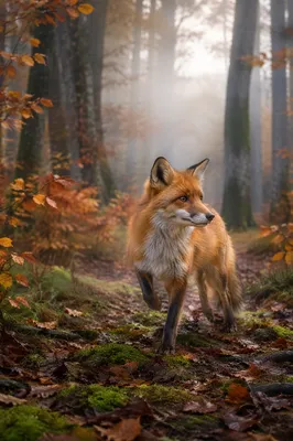 Alert Red Fox in Autumn Forest