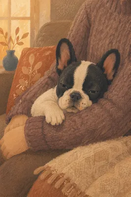 Cozy French Bulldog on Sofa