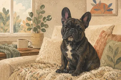 Cozy French Bulldog on Linen Sofa