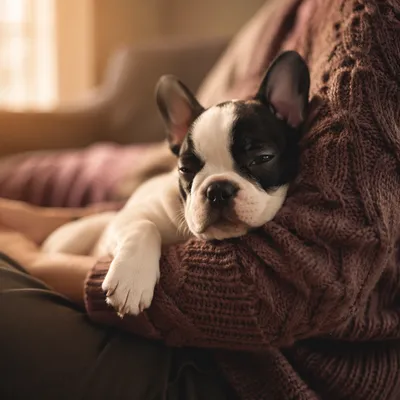 Cozy French Bulldog Puppy on Sofa