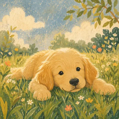 Sunny Golden Retriever Puppy on Spring Grass