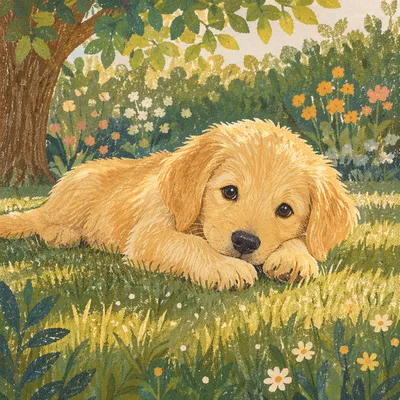 Sunny Golden Retriever Puppy on Grass
