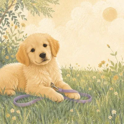 Sunny Golden Retriever Puppy in Meadow