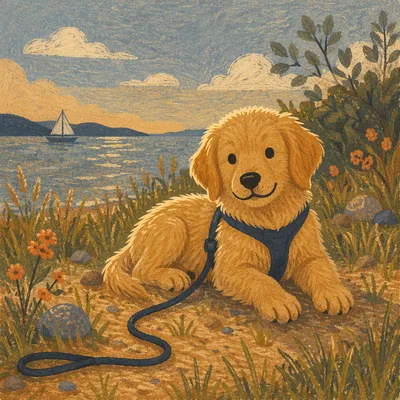 Sunny Golden Retriever Puppy Resting on Grass