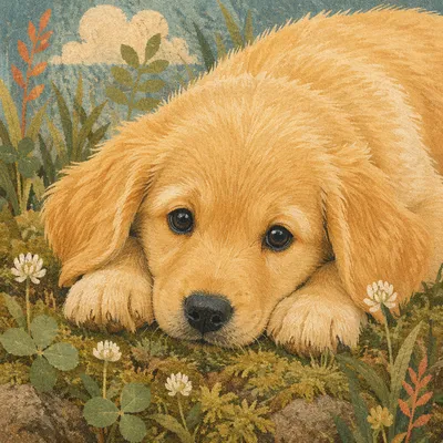 Sunny Golden Retriever Puppy on Grass