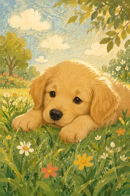 Sunny Golden Retriever Puppy in Grass